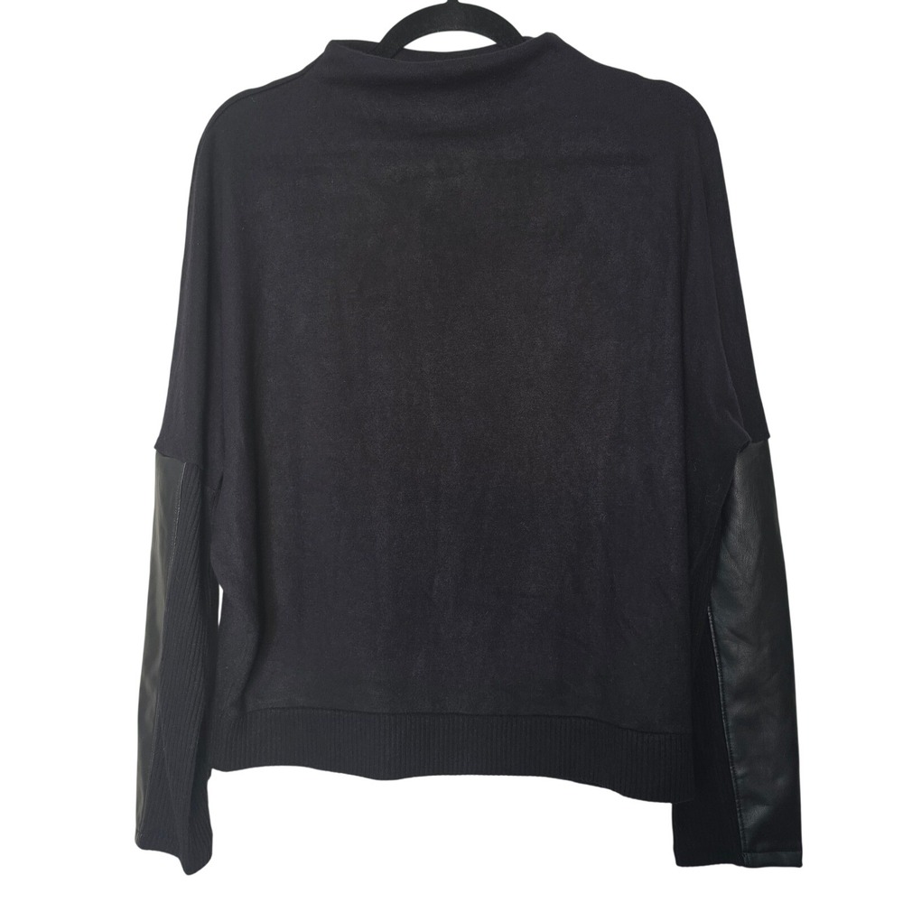 Express Sweater Women M Black Faux Leather Sleeve Mock Neck Dolman Knit Top
